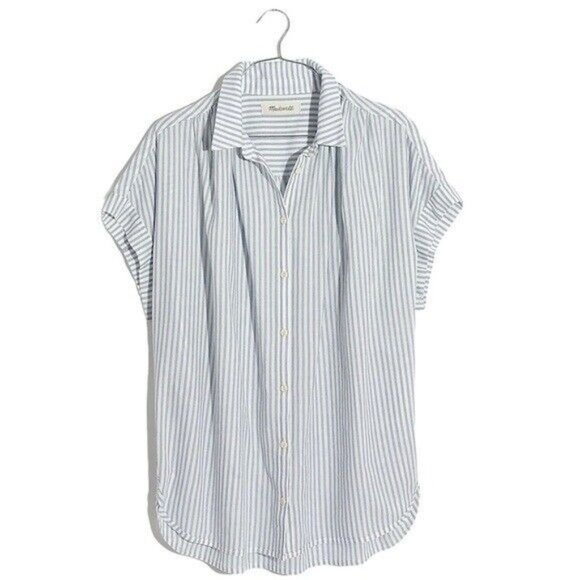 Madewell Central Shirt in Erinn Stripe Oversized Size Small White & Blue - Picture 3 of 11